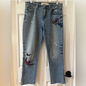 Gap Women's Size 26 Best Girlfriend Jeans Blue Distressed Embroidered